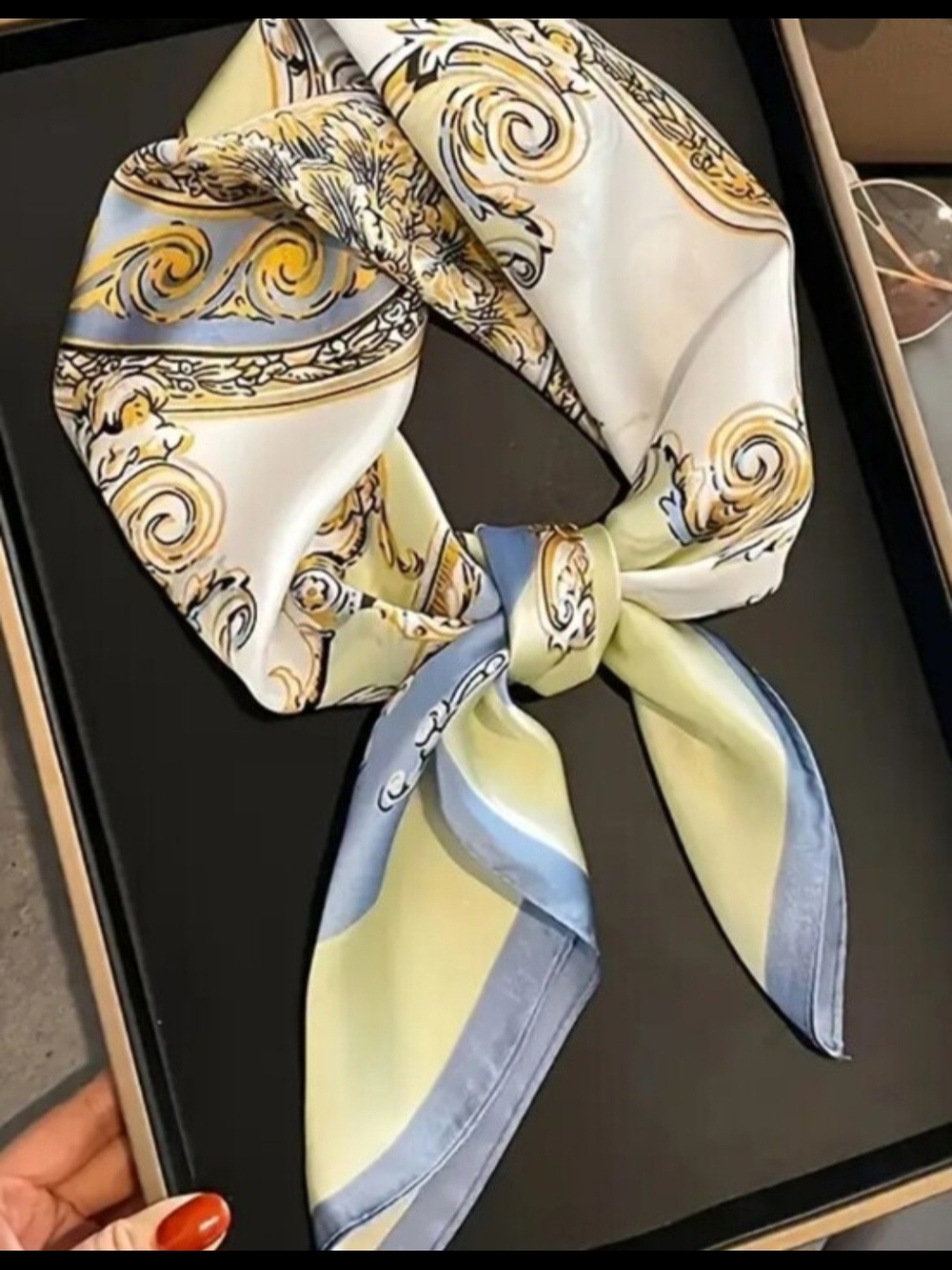 Silk-Feel Scarf in Pastel Yellow & Blue